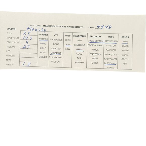 Moussy Howa Distressed Tapered Jeans Medium Wash Blue Mid Waist Ripped Crop 25 - Picture 14 of 14